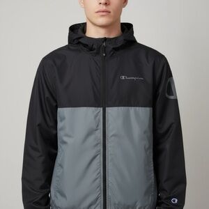 Champion Boys Windbreaker Jacket Youth Size L Black Gray Full Zip